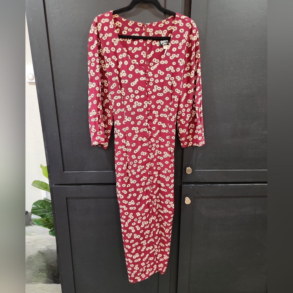 Vintage Dawn Joy Fashions Red Floral Dress